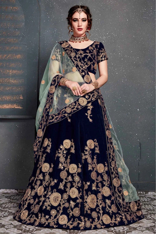 Navy Blue Velvet Lehenga Choli NCLC10110268
