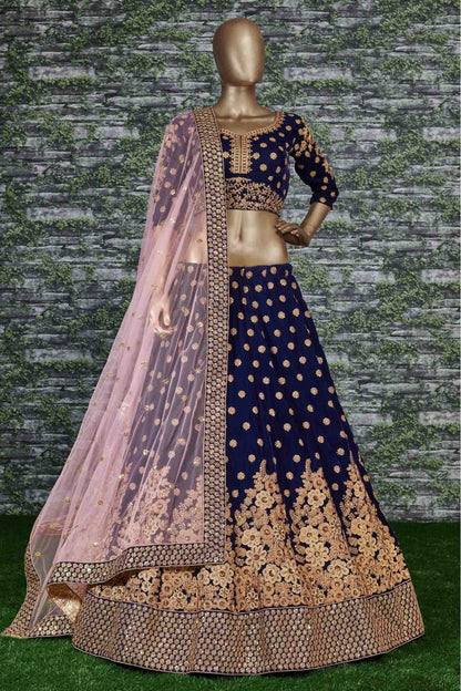 Navy Blue Velvet Lehenga Choli NCLC10110287
