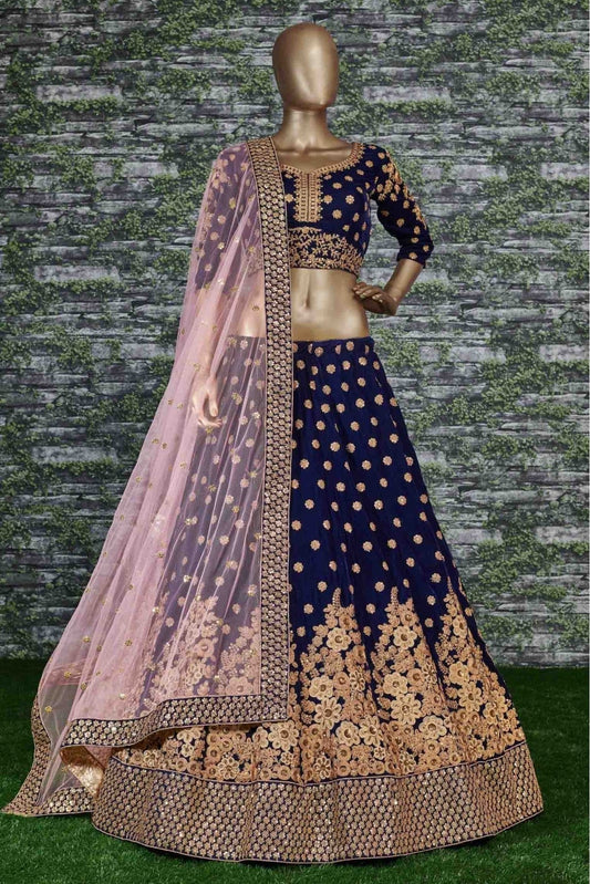 Navy Blue Velvet Lehenga Choli NCLC10110287