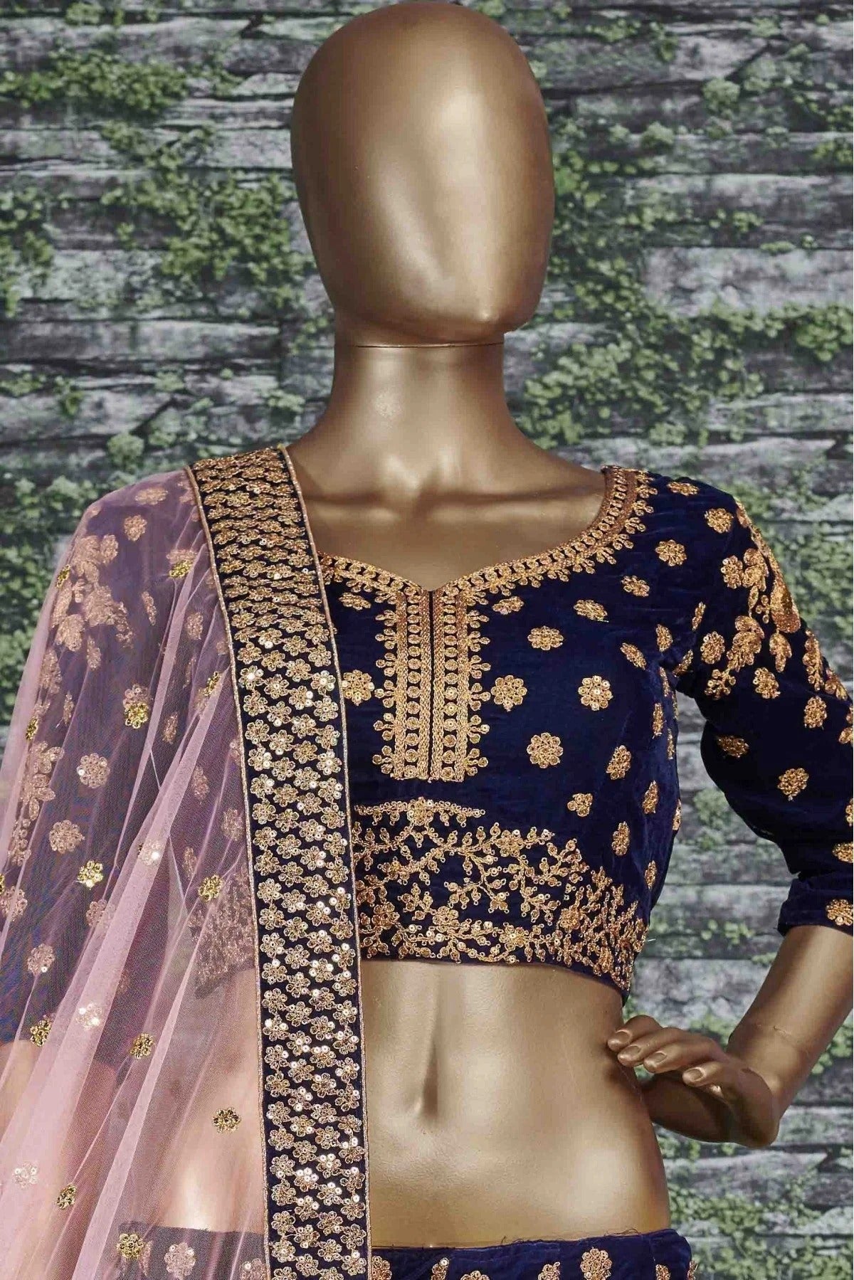 Navy Blue Velvet Lehenga Choli NCLC10110287