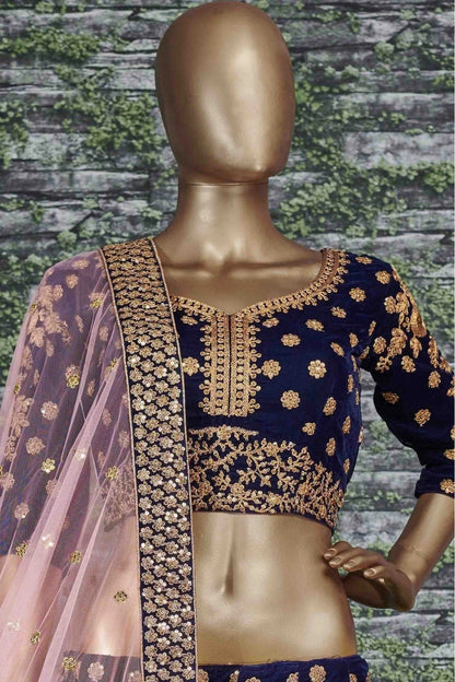 Navy Blue Velvet Lehenga Choli NCLC10110287