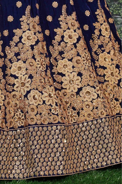 Navy Blue Velvet Lehenga Choli NCLC10110287