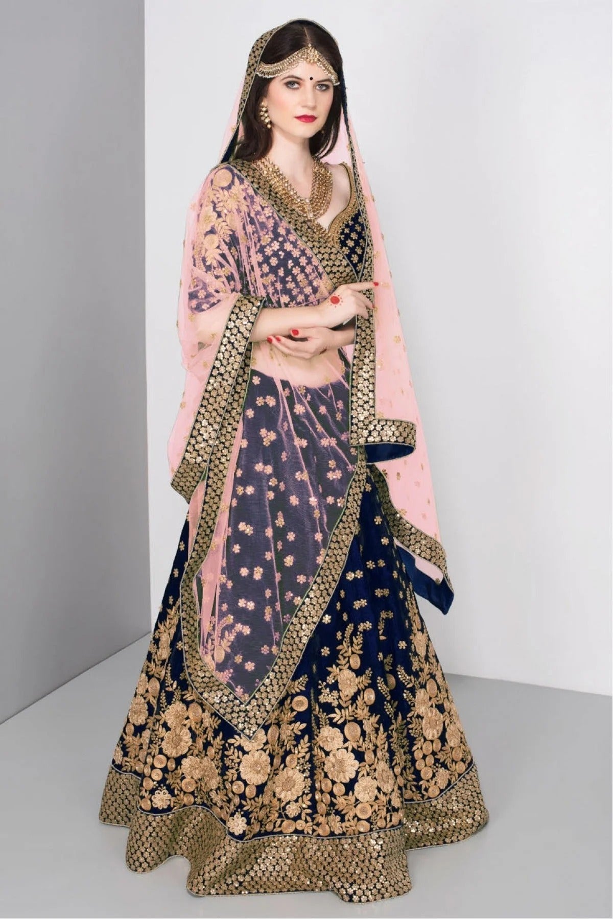 Navy Blue Velvet Lehenga Choli NCLC10110287