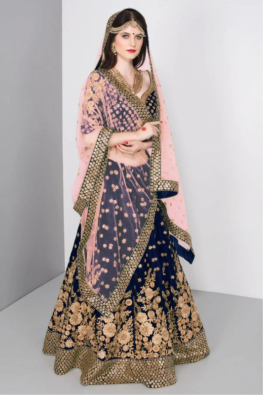 Navy Blue Velvet Lehenga Choli NCLC10110287