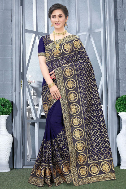 Navy Blue Vichitra Bloming Silk Designer Saree NCSD10910218