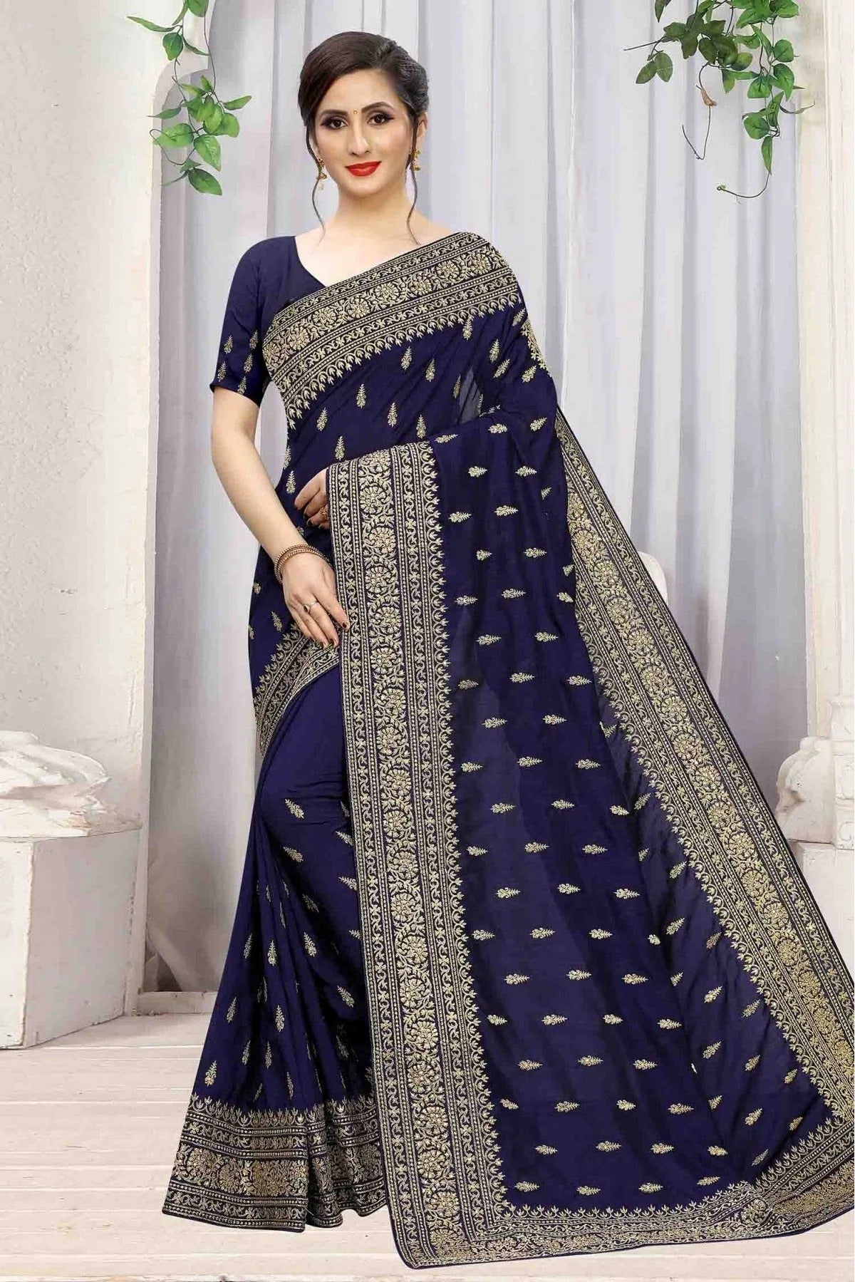 Navy Blue Vichitra Silk Designer Saree NCSD10910508