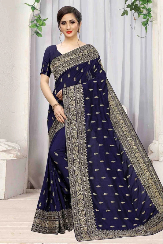 Navy Blue Vichitra Silk Designer Saree NCSD10910508