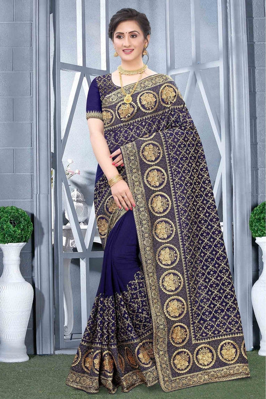 Navy Blue Vichitra Silk Designer Saree NCSD10910563