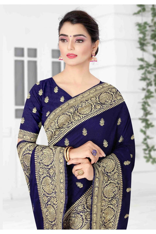 Navy Blue Vichitra Silk Designer Saree NCSD11210751