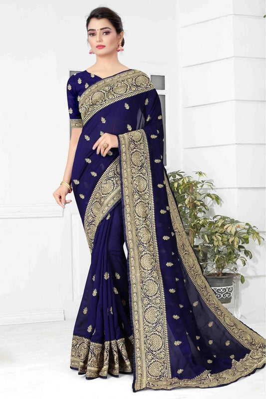 Navy Blue Vichitra Silk Designer Saree NCSD11210751