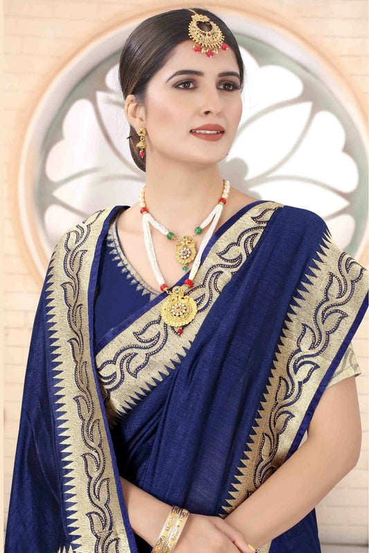 Navy Blue Vichitra Silk Designer Saree NCSD11210772