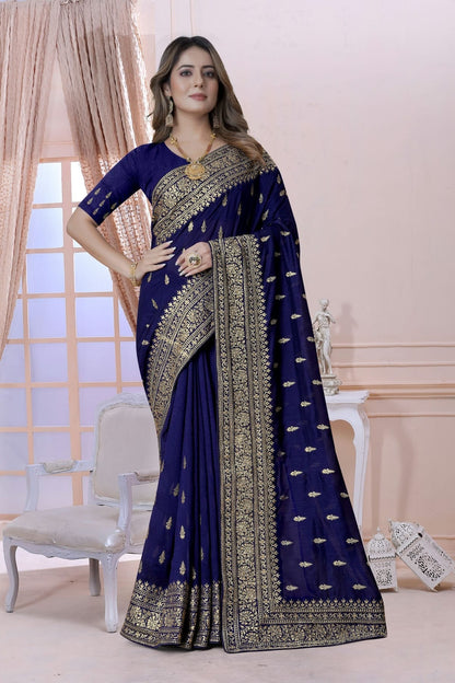 Navy Blue Vichitra Silk Saree NCSD10910324