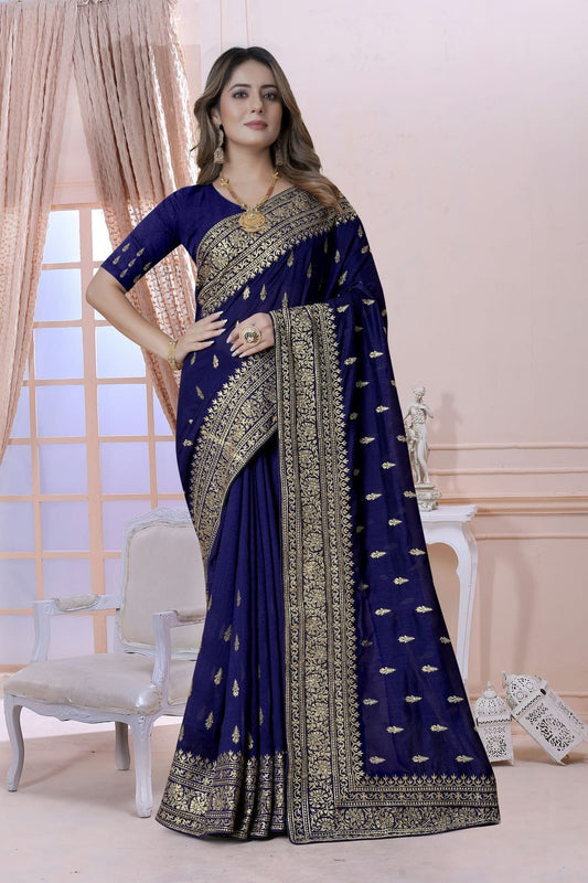 Navy Blue Vichitra Silk Saree NCSD10910324