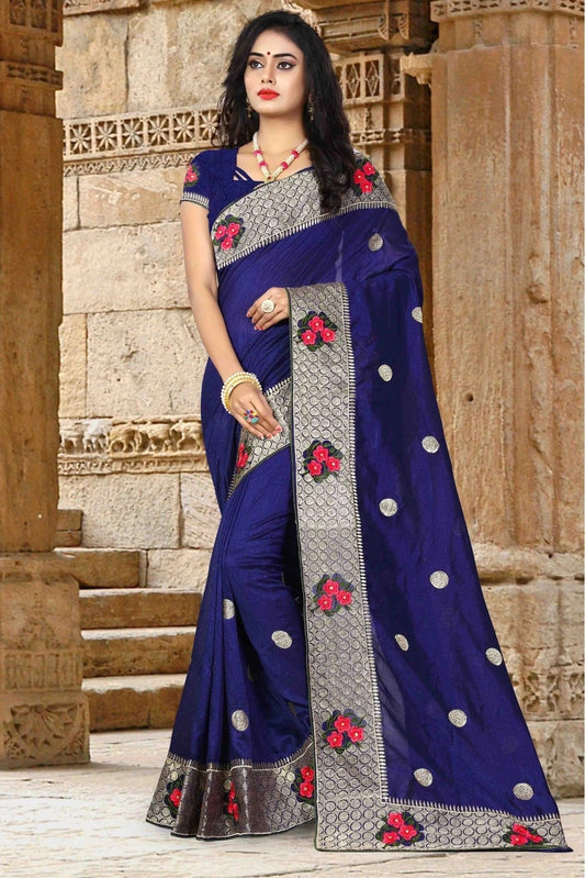 Navy Blue Vichitra Silk Woven Saree NCSD11210508