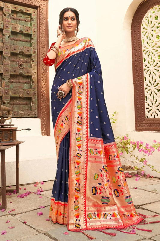Navy Blue Woven Paithani Silk Saree NCSD11010544