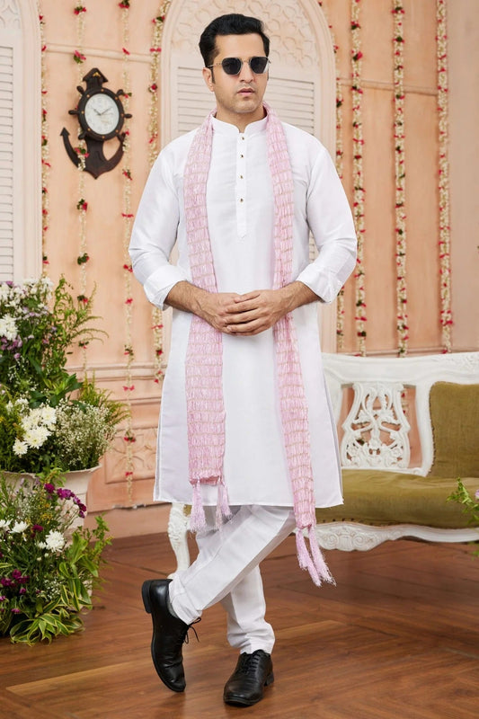 Off White Art Silk Kurta PajamaWith Stole  NCKP12310133