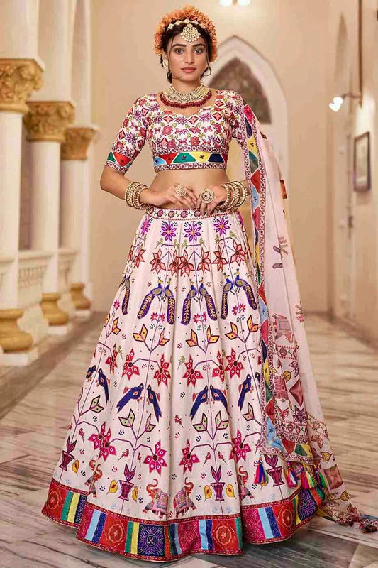 Off White Art Silk Printed and Hand Lehenga Choli NCLC10810106