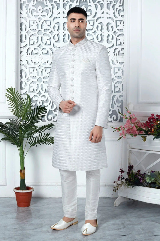 Off White Art Silk Sherwan With Churidar Pant  NCSH12310311