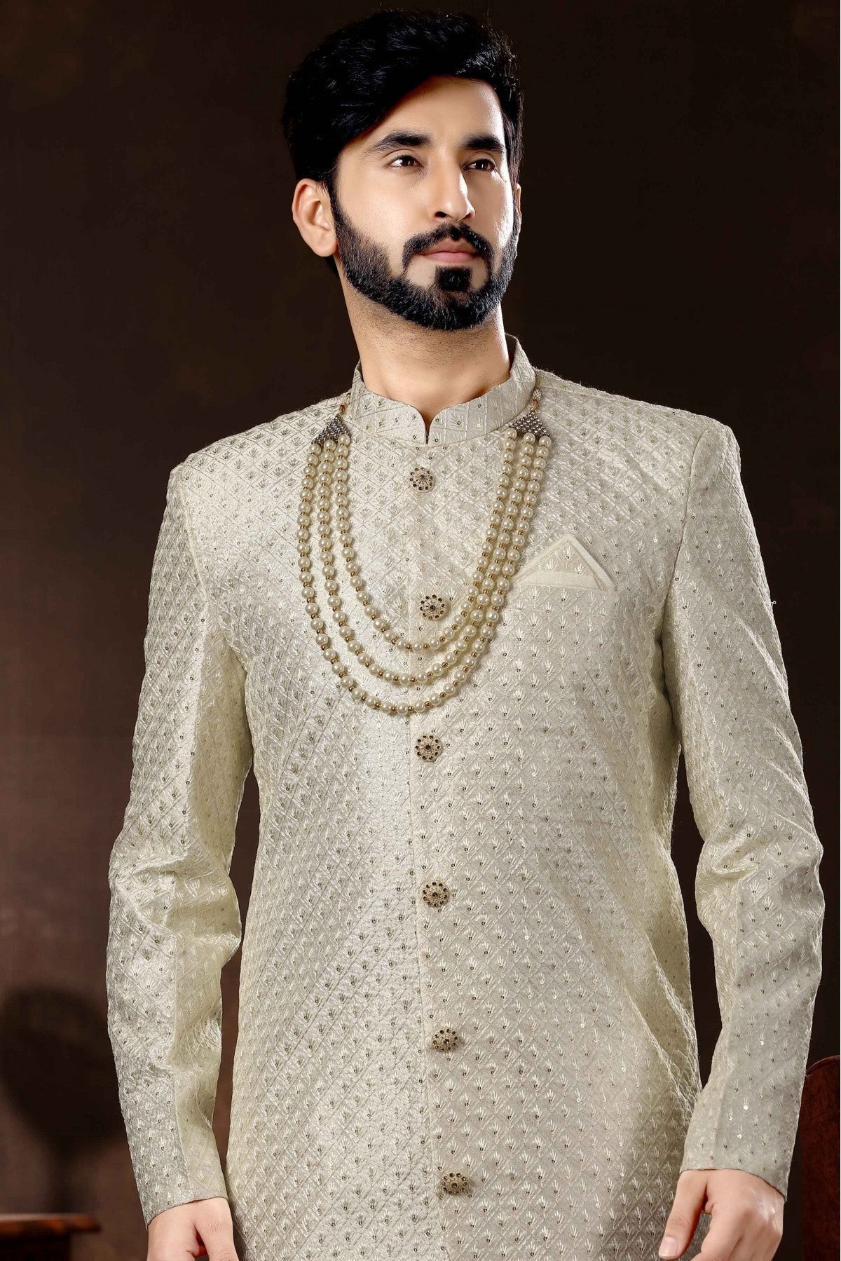Off White Art Silk Sherwani NCSH10410452