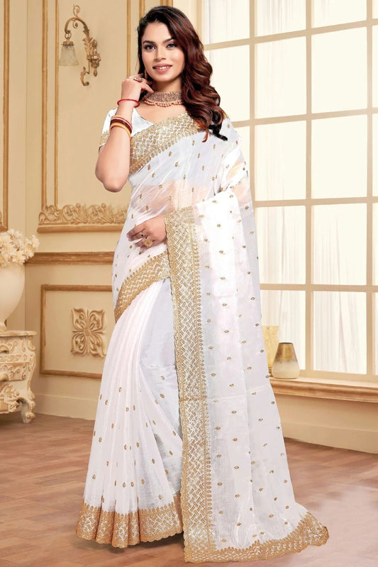 Off White Burberry Silk Designer Saree NCSD11210262