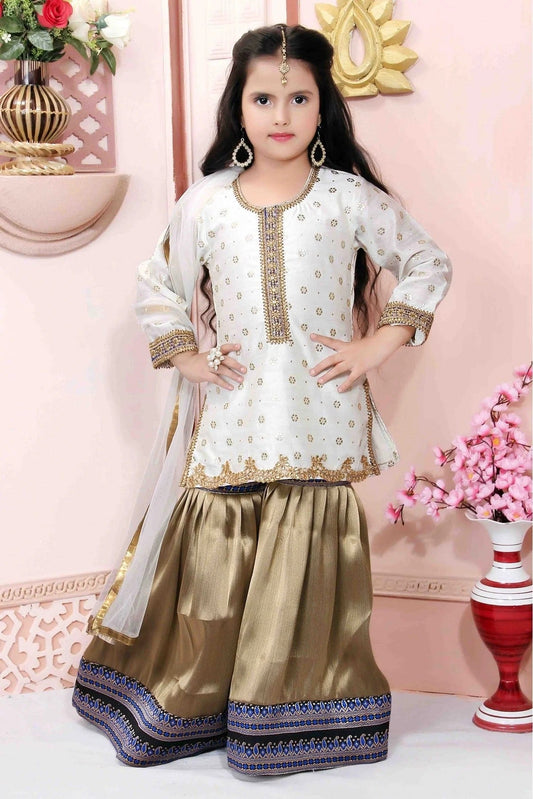 Off White Chanderi Silk Party Wear Sharara Suit NCGW10710772