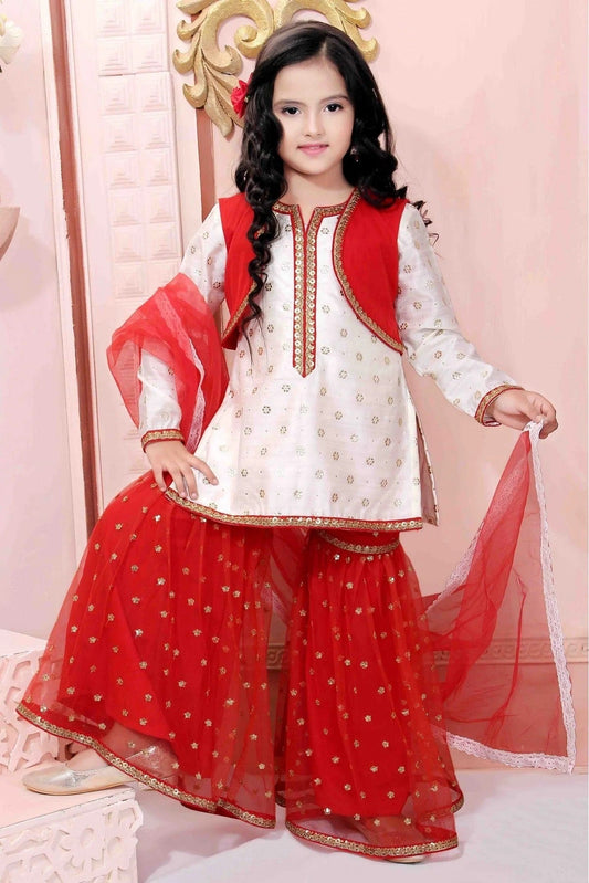 Off White Chanderi Silk Party Wear Sharara Suit NCGW10710804