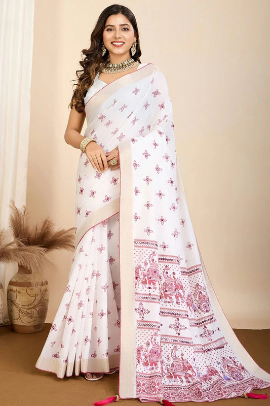 Off White Cotton Saree NCSD11111041