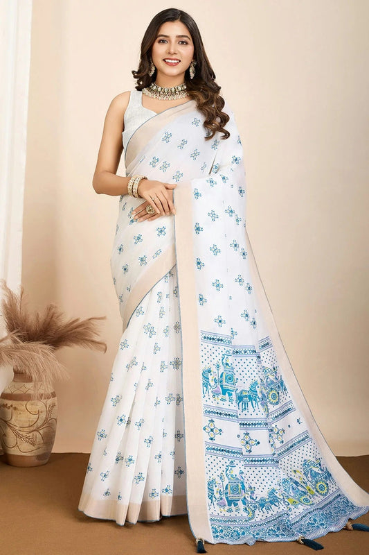 Off White Cotton Saree NCSD11111042