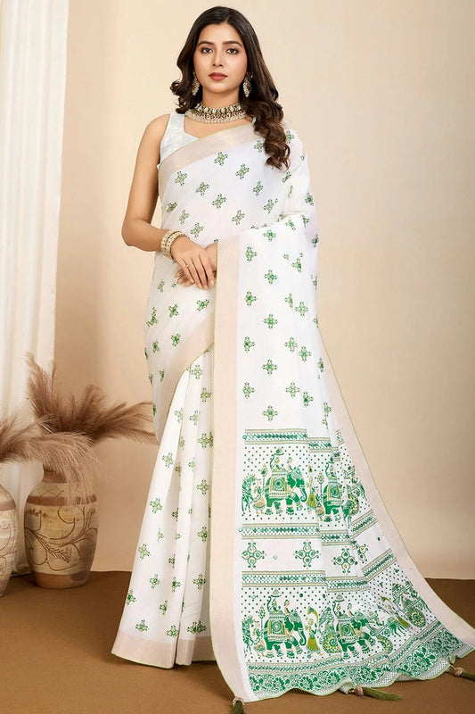Off White Cotton Saree NCSD11111043