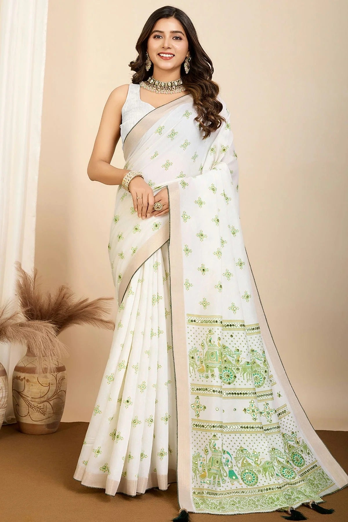 Off White Cotton Saree NCSD11111044