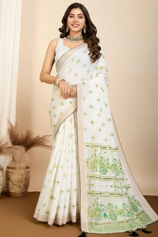 Off White Cotton Saree NCSD11111044
