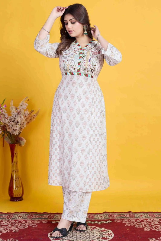 Off White Cotton Stitched Pant Style Suit NCSS11410187
