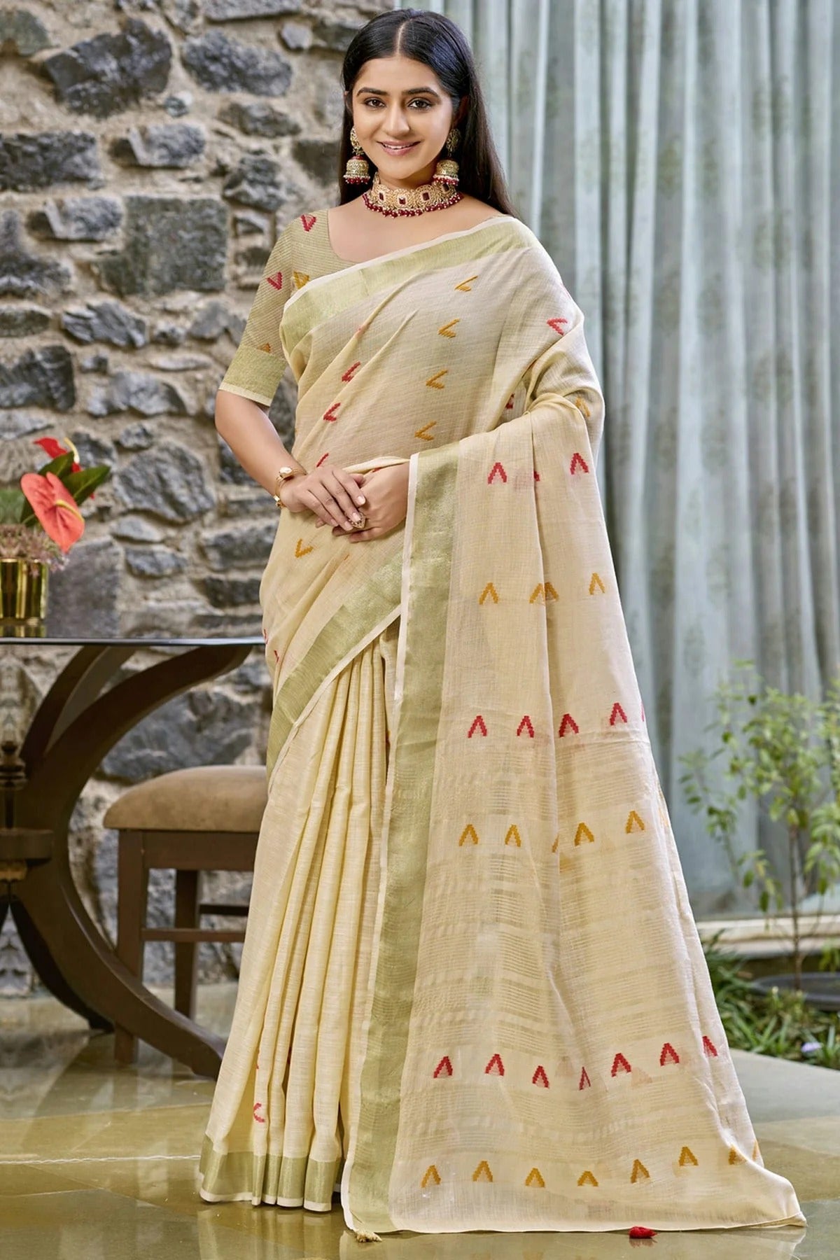 Off White Cotton Woven Traditional Saree NCSD11010242