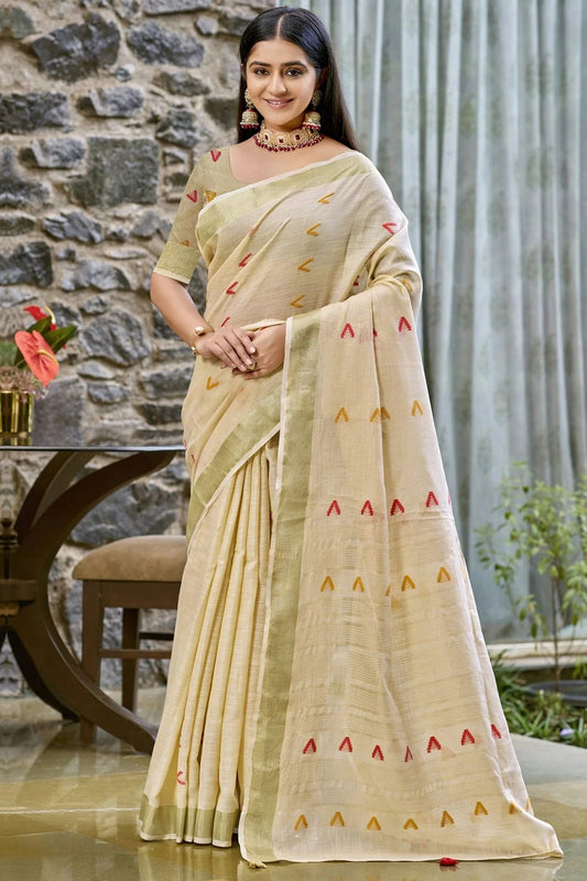 Off White Cotton Woven Traditional Saree NCSD11010242