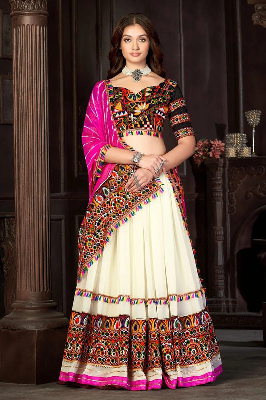 Off White Embroidery Georgette Navratri Lehenga  NCLD11710186