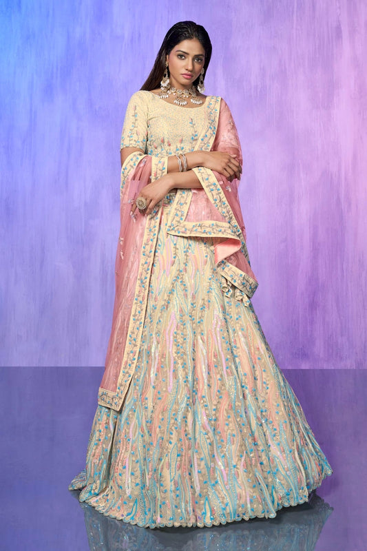 Off White Embroidery Organza Lehenga Choli NCLD10810310