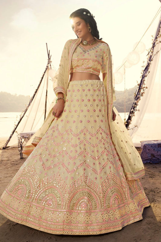 Off White Embroidery Organza Lehenga Choli NCLD10810340