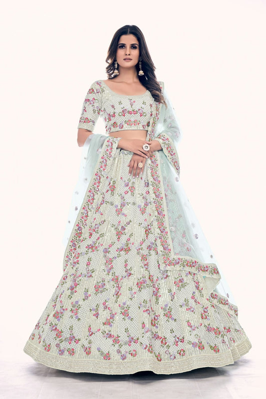 Off White Embroidery Soft Net Lehenga Choli NCLD10810280
