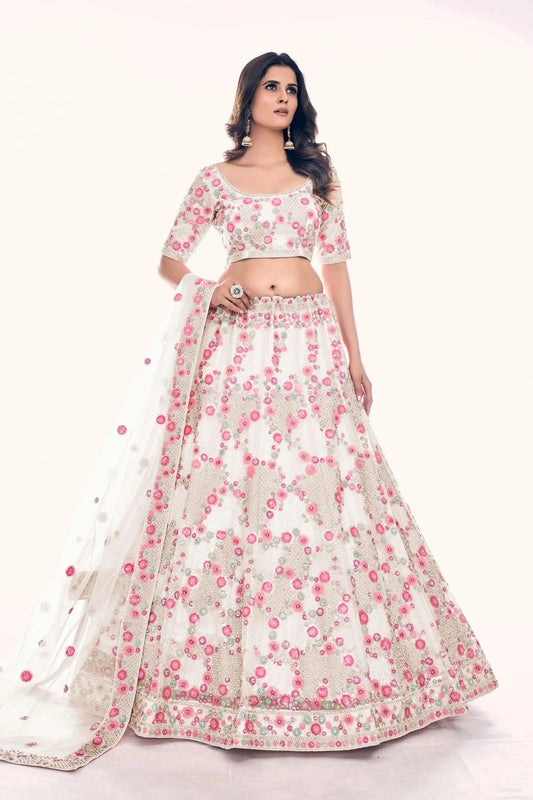 Off White Embroidery Soft Net Lehenga Choli NCLD10810284