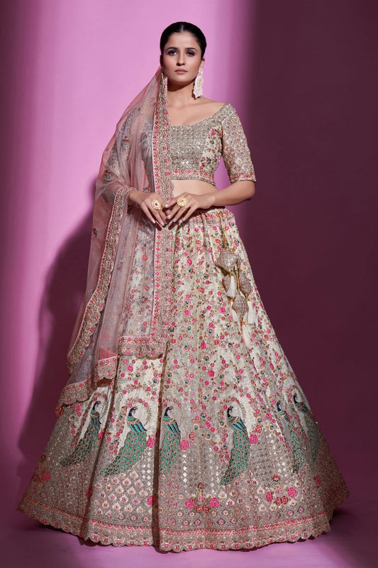 Off White Embroidery Soft Net Lehenga Choli NCLD10810329