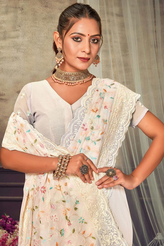 Off White Georgette Designer Saree NCLC11210318