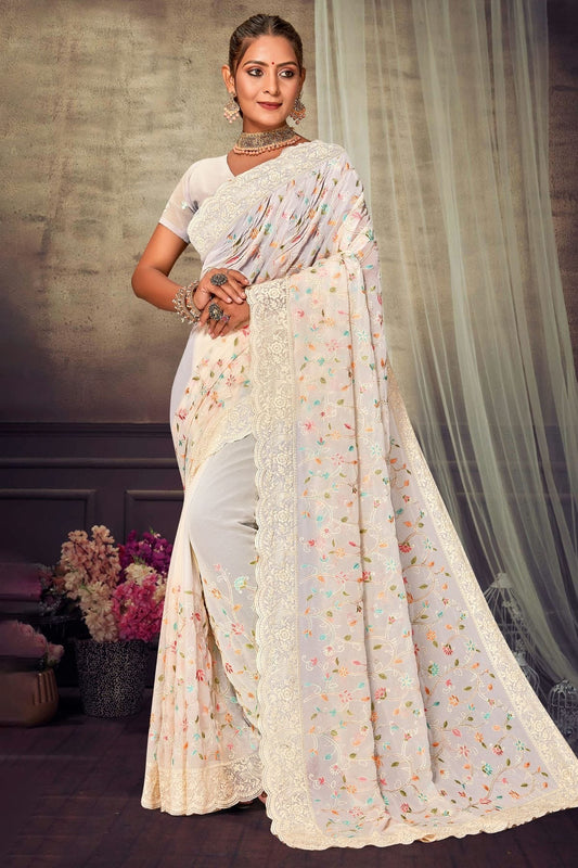 Off White Georgette Designer Saree NCLC11210318
