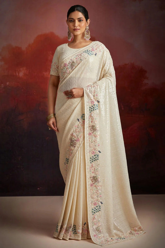 Off White Georgette Designer Saree NCSD10810191