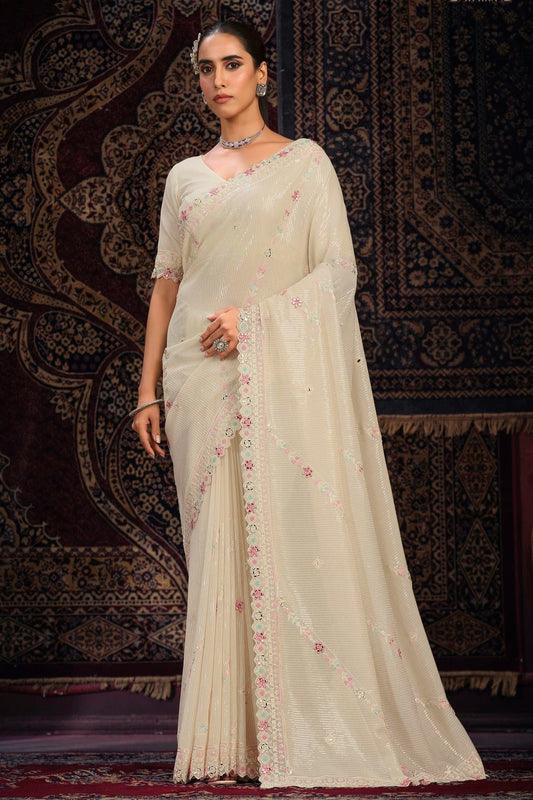 Off White Georgette Designer Saree NCSD10810200