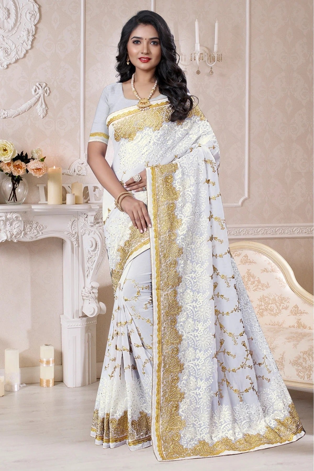 Off White Georgette Designer Saree NCSD10910545
