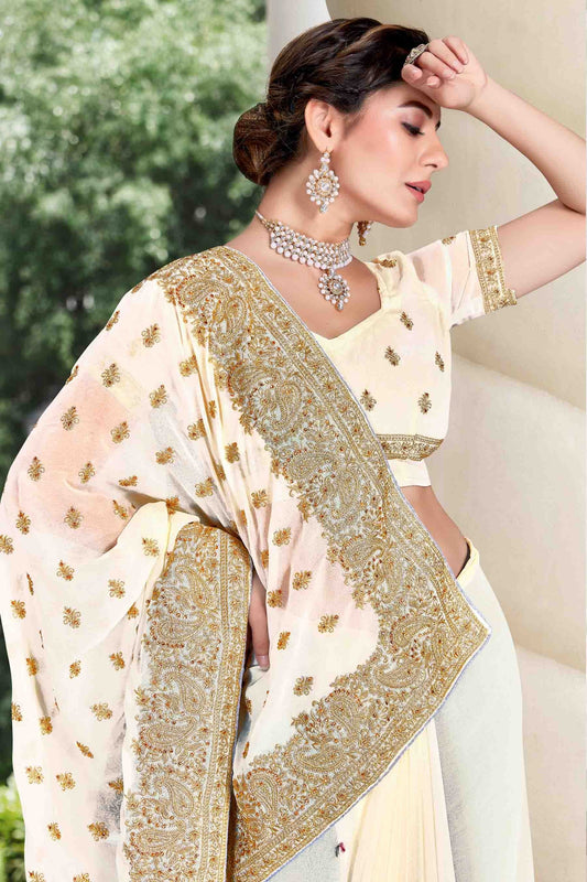Off White Georgette Designer Saree NCSD11210890