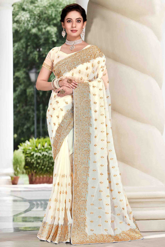 Off White Georgette Designer Saree NCSD11210890