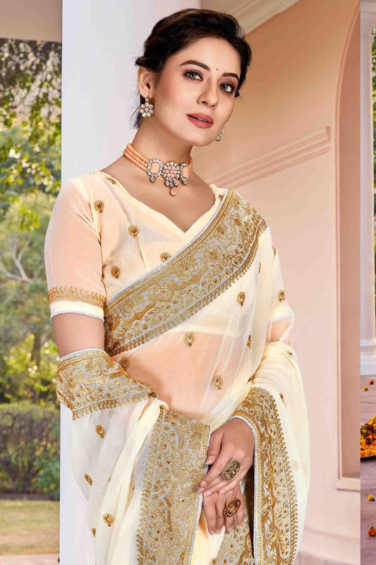 Off White Georgette Designer Saree NCSD11210900