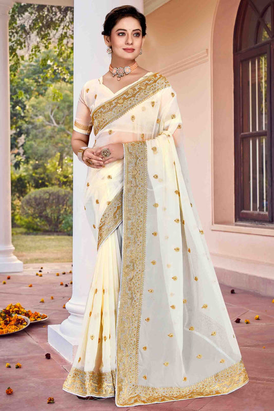 Off White Georgette Designer Saree NCSD11210900