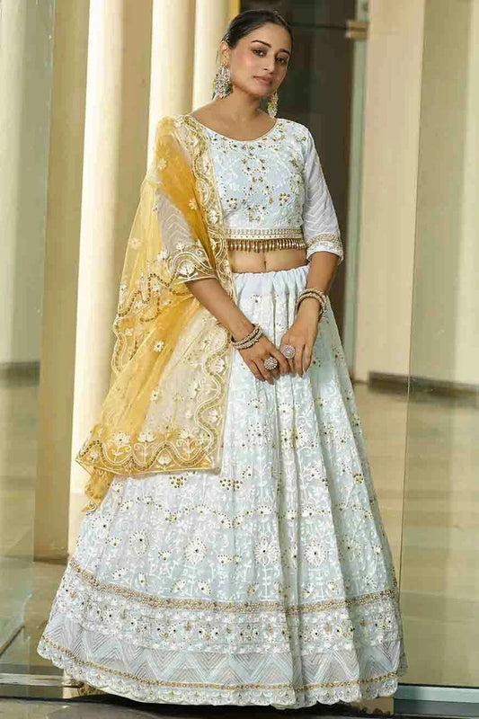 Off White Georgette Semi Stitched Lehenga Choli NCLC11710100